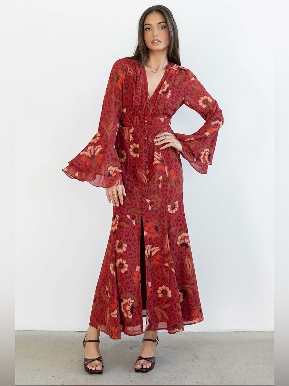 Dress Forum NWT Floral Leopard Print Maxi Dress Size L Boho Romantic - Picture 8 of 17